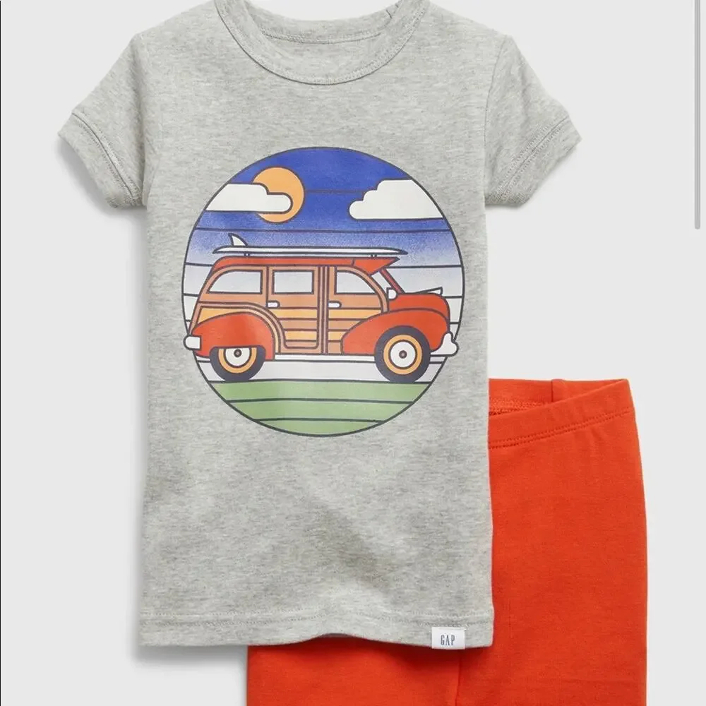 NWT Baby GAP Toddler Pajama Set Van Graphic Tee & Red Shorts  (Size 2T)